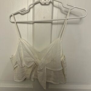 Aerie White Tie-Front Crop Tank Top